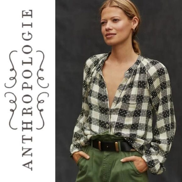 Anthropologie Pilcro Breezy Button Down Plaid Buffalo Top Blouse size Small - Picture 1 of 12